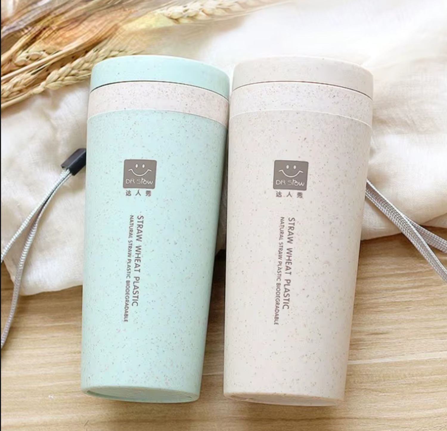 Portable 300ml Thermos Bottle Healthy Plastic Wheat Fiber Cup Double Layer Thermal Mug Office Coffee Tea Water Bottle Travel Mug