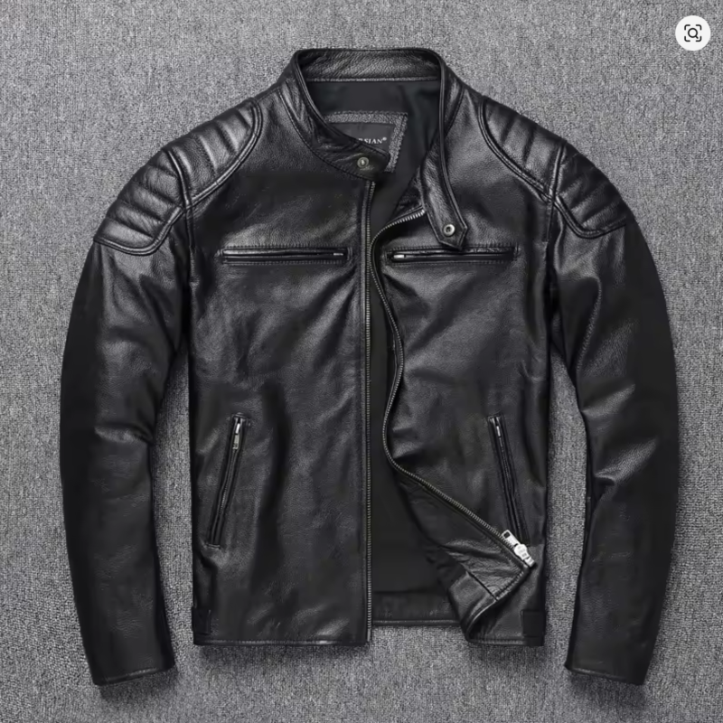 2025 New Leather Jacket Top Layer 100% Cowhide Leather Clothes Men's Stand Collar Motorcycle Clothes Autumn Winter Plus Size