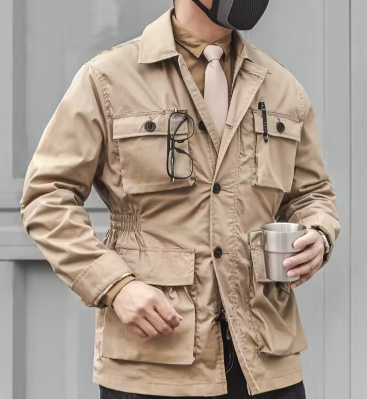 afari Jacket Men Tactical Windbreaker Outdoor Multi-pocket Vintage Casual Coats Spring Autumn Army Camo Amekaji Hunter