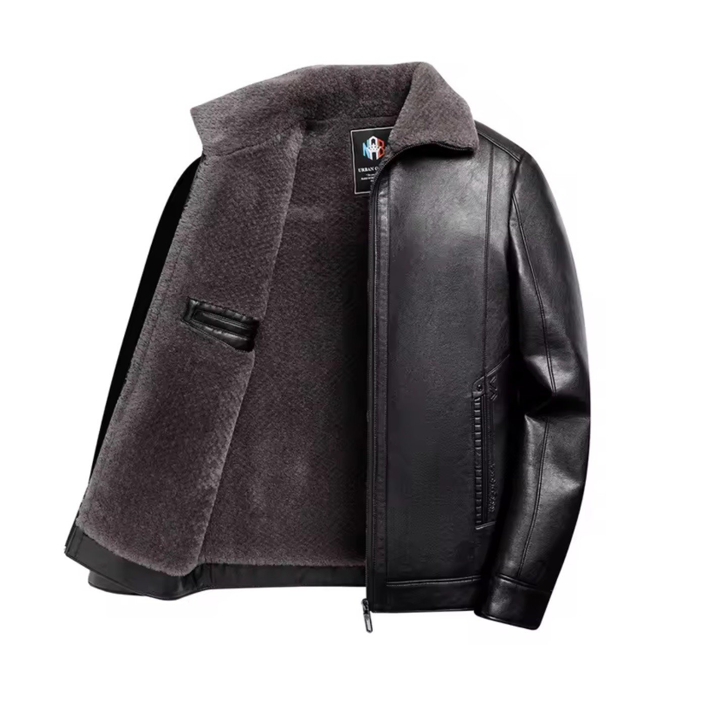 Add Fleece and Thickening Winter Dad Leather Jacket for Middle-aged Grandpa Fur Collar Middle-aged Men's Coat for Warmth