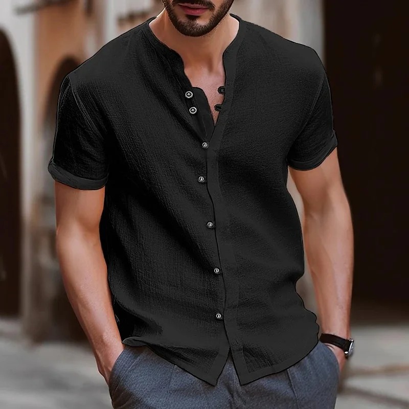 Dark Icon Coconut Tree Button Down Collar Vintage Men's Shirt Short Sleeve 2024 Summer Cargo Shirts for Man Black White