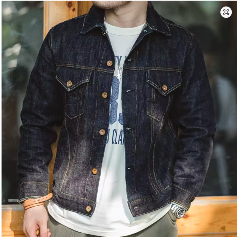Maden Vintage 14.8oz Washed Denim Type III Jacket Classic Solid Slim Fit Coat Cotton Denim Jacket for Men Spring and Autumn Tops